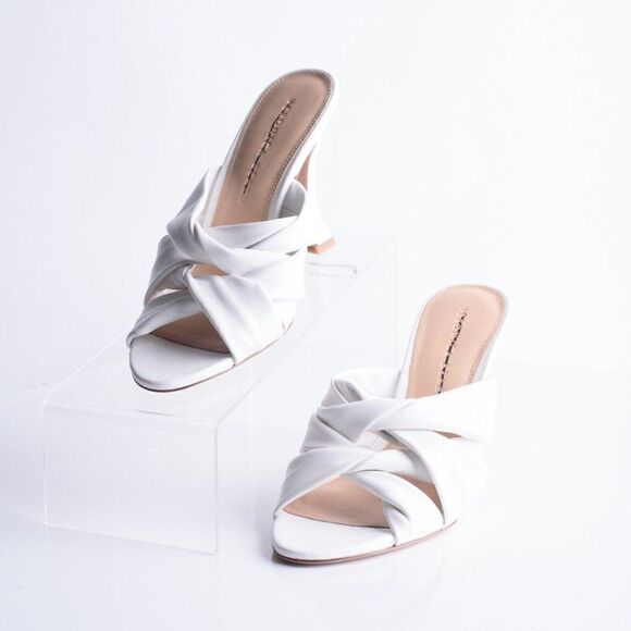 Veronica Beard Womens Alin Woven Heels Sandals White Leather 6.5 EU 36.5 - Picture 1 of 10